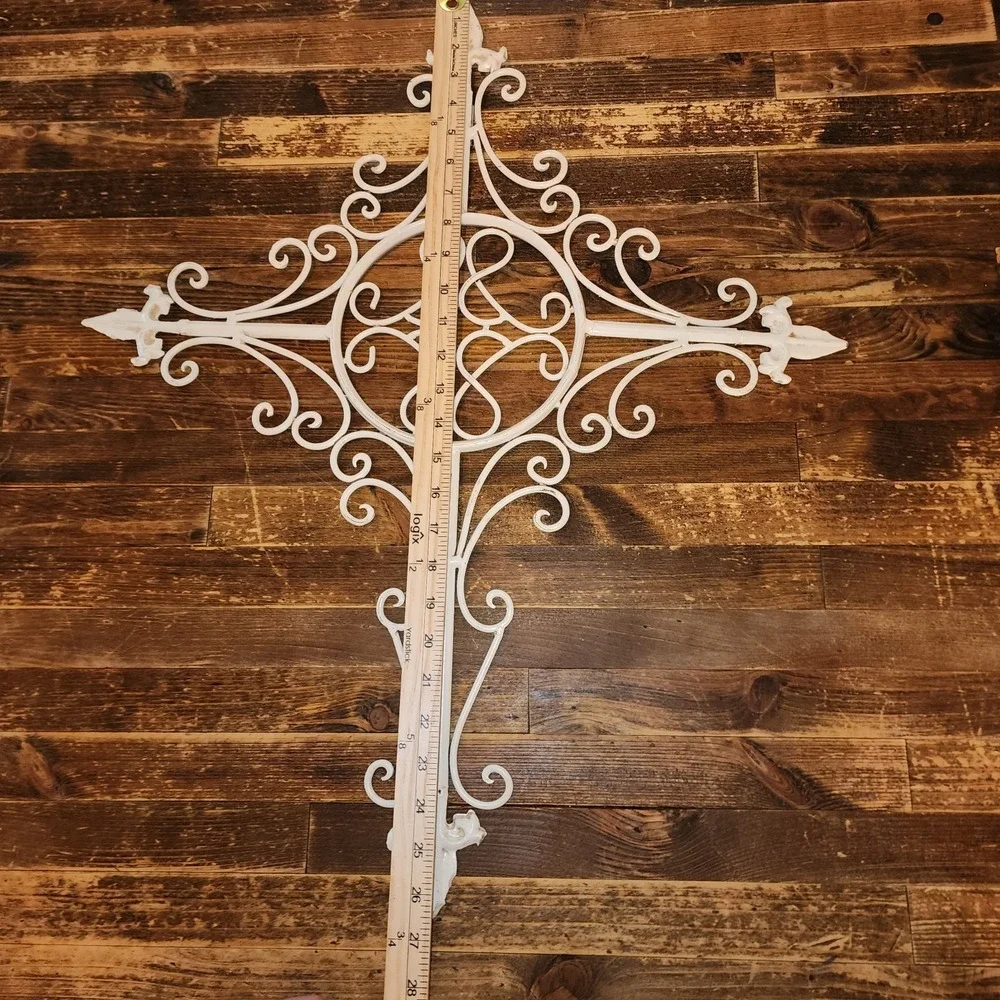 Decorative Large Wall Cross Metal Hanging Decor Off White Cream Color 26